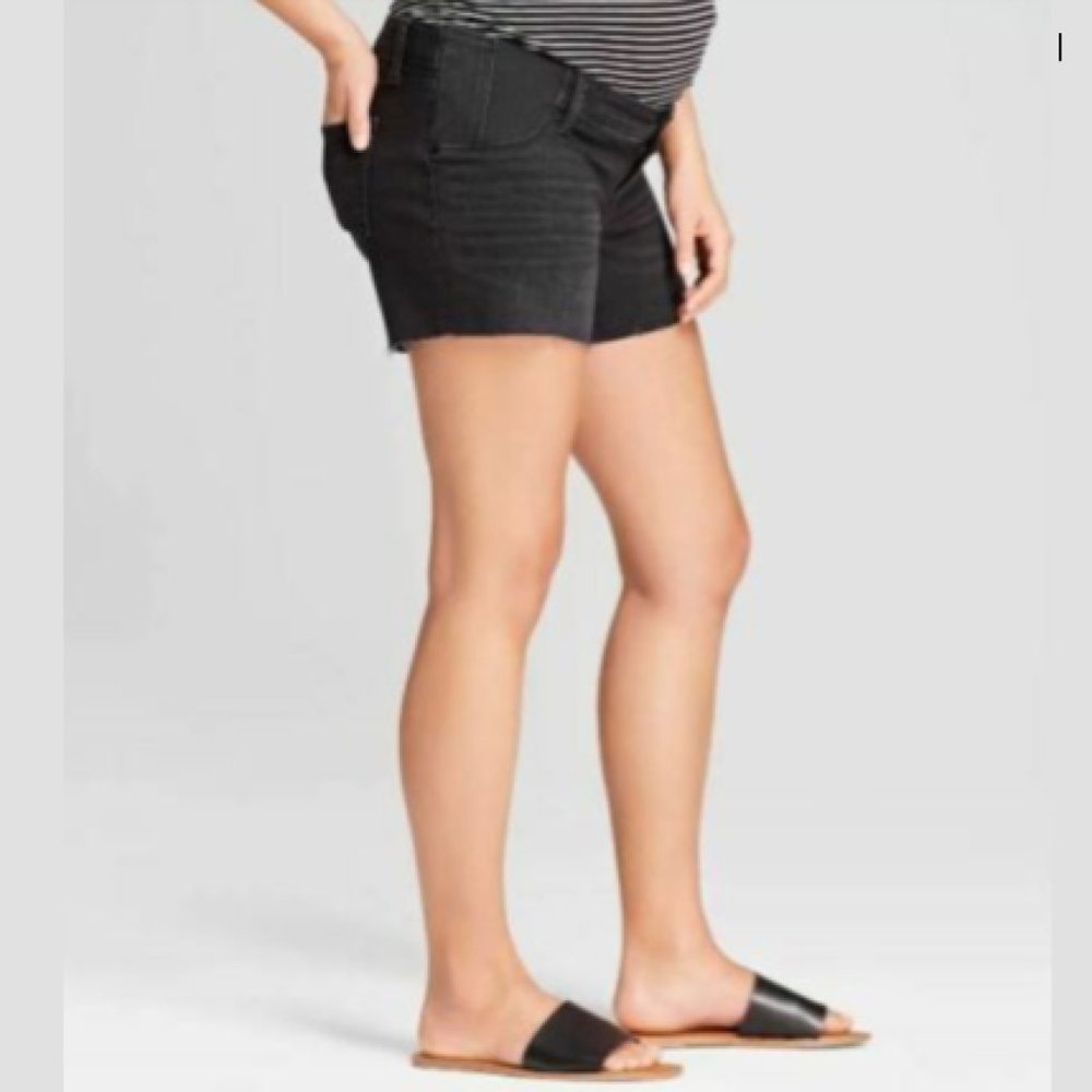 Isabel Maternity Inset Panel Midi Jean Shorts - Picture 3 of 6